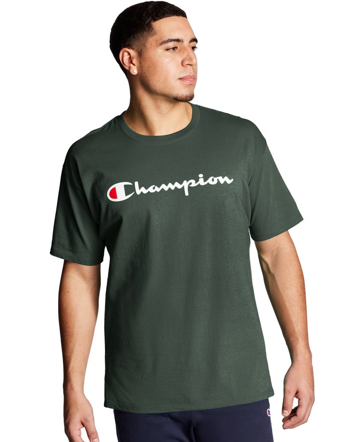 Champion T-Shirt Heren - DonkerGroen - Classic Jersey Script Logo ( 836204-HQM )